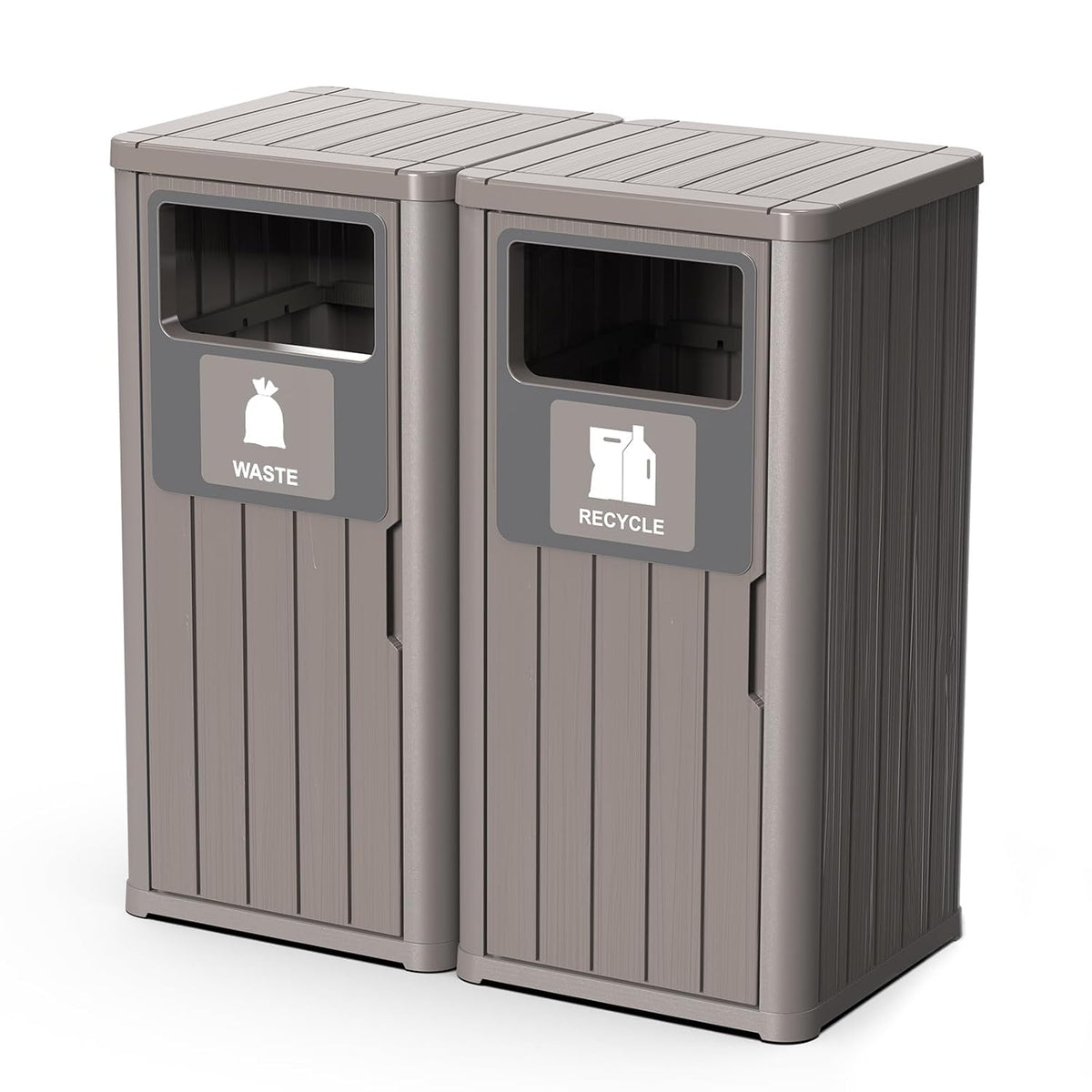 Outdoor Double Barrel Trash Can,Waterproof Resin Garbage Can with Garbage Labels,Durable Waste Bin