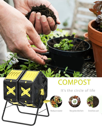Compost Bin Outdoor - 2 X 18.5 Gal Dual Chamber Compost Tumbler,BPA Free Outdoor Rotating Composter