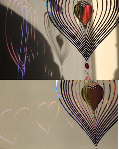 3D Heart Wind Spinner - Flowing Light Effect, Purple-Green Gradient Metal Spinner for Outdoor