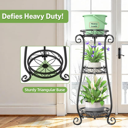 iDavosic.ly 3 Tier Metal Plant Stand Indoor Outdoor, Wrought Iron Corner Tall Flower Pot Holder