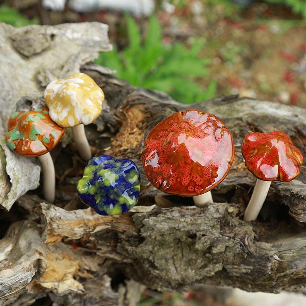 Danmu Garden Decor, 4pcs (Random Color) Ceramic Mushroom for Garden, Yard, Fairy Garden - Lawn