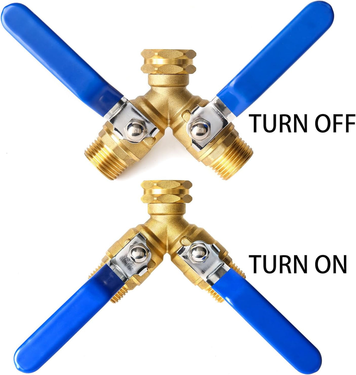 Garden Hose Splitter 2 Way Heavy Duty, Brass Faucet Adapter With Long Handle For Gardening Water