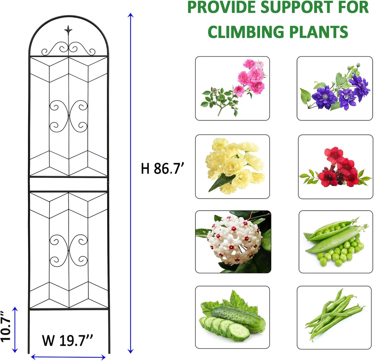 4 Pack Metal Garden Trellis 86.7" Tall Outdoor Climbing Plant Support for Roses, Flowers, Rustproof