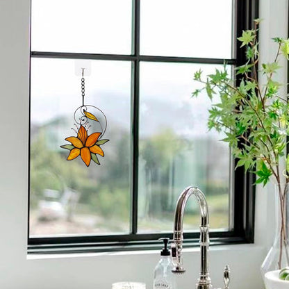 Orange Tiger Lily Flower Gift for Her Women, Love Gift Stained Glass Window Hanging Floral