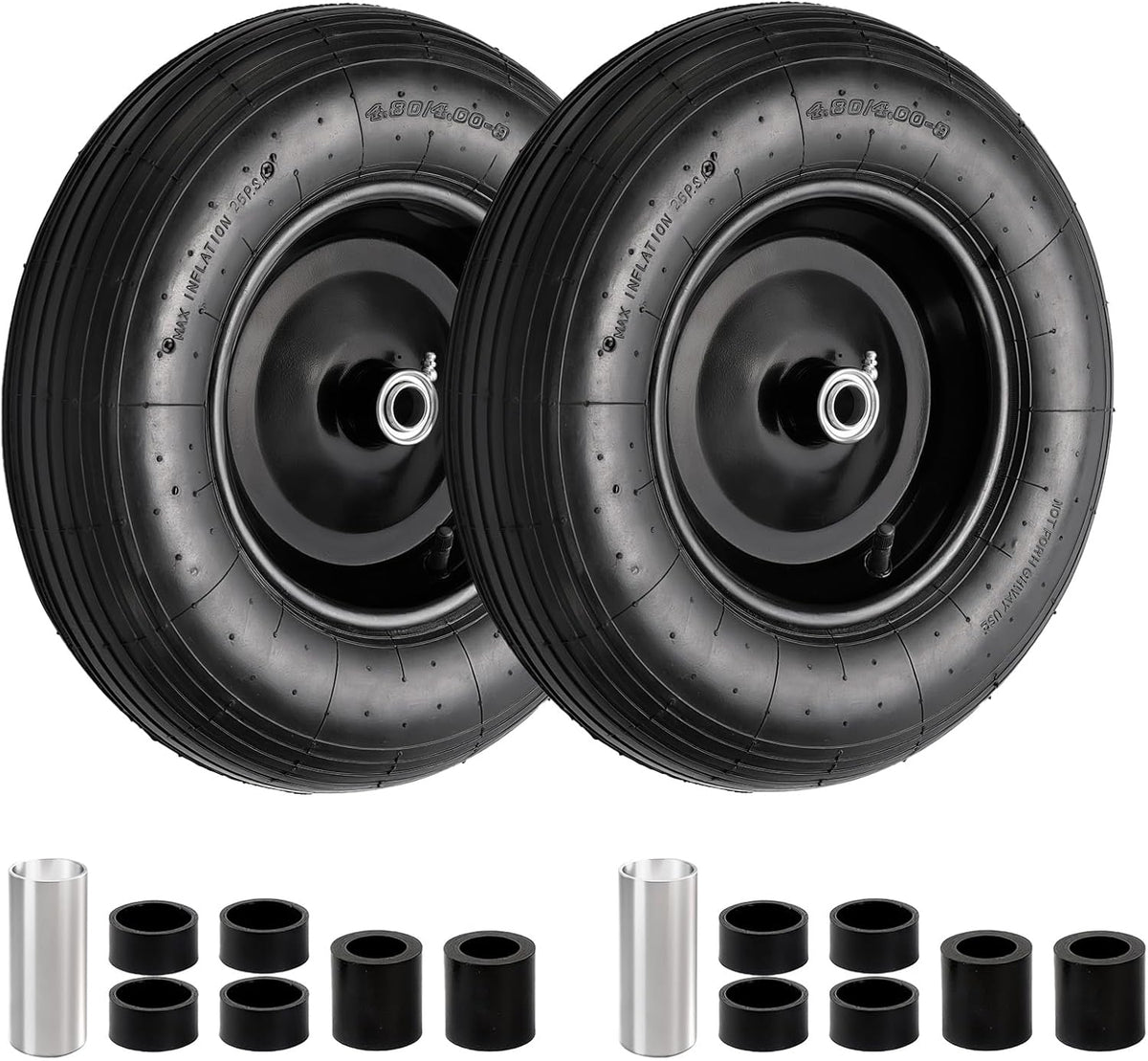 RRQ (2 Pack) 4.80/4.00-8 Tire and Wheel, 16" Pneumatic Wheelbarrow Tires with 3" Centered Hub and