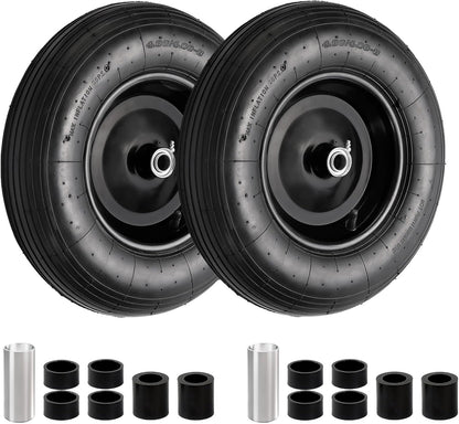RRQ (2 Pack) 4.80/4.00-8 Tire and Wheel, 16" Pneumatic Wheelbarrow Tires with 3" Centered Hub and