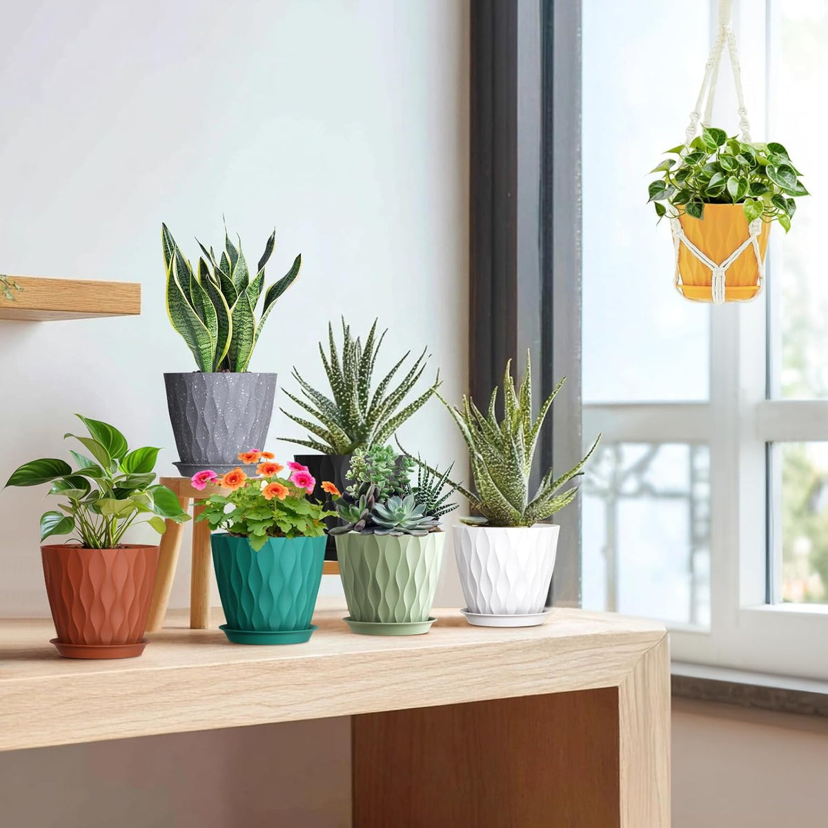 7 inch Plant Pots for Indoor Outdoor Plants, 5 Pack Thick Nursery Pots with Drainage Holes and