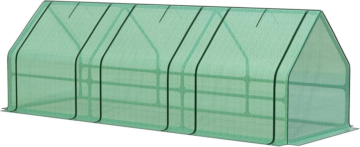 Aoodor 9 x 3 x 3 ft Mini Greenhouse with 3 Zipper Doors, Water-Resistant, UV-Protected for Flowers
