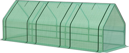 Aoodor 9 x 3 x 3 ft Mini Greenhouse with 3 Zipper Doors, Water-Resistant, UV-Protected for Flowers