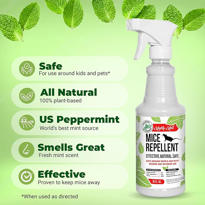 Mighty Mint Peppermint Oil Mouse Repellent Spray – Natural Indoor & Outdoor Control for Mice and