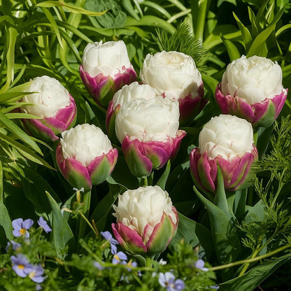 Ice Cream Double Tulip Bulbs – 3 Premium Peony-Style Blooms | White Cream Petals with Pink-Red Base