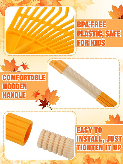 Acostop 2 Pcs Kids Rakes with Wood Handle - 34" Lightweight Plastic Garden Rake for Leaves, Safe to