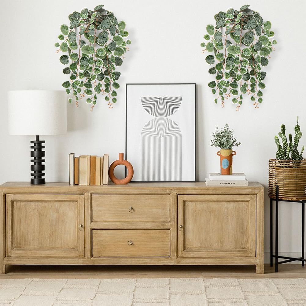 Briful Faux Hanging Plants Indoor 17'' Artificial String of Heart Plants with Semicircle Wall Mount