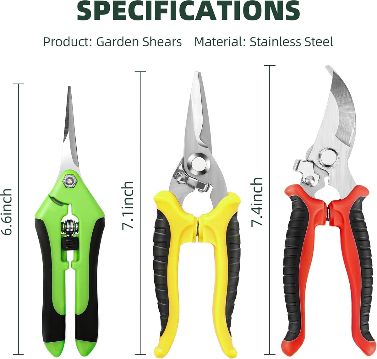 3 Pack Garden Pruning Shears, Stainless Steel Shears, Gardening Shears, Scissors, Garden Clippers