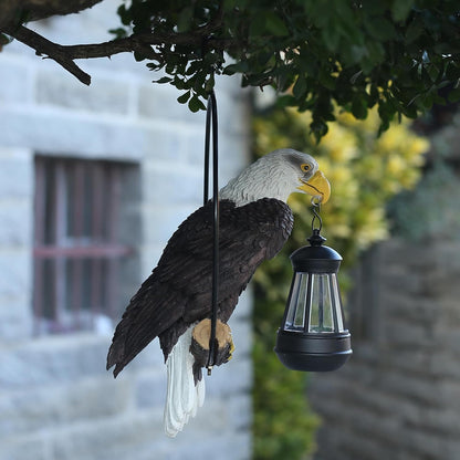 American Bald Eagle Statue with Solar Light - 11.81-inch Yard Art Resin Bald Eagle Decoration,for