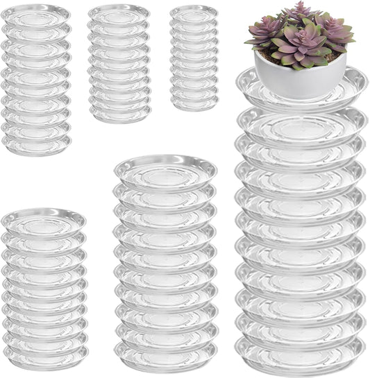 60 Packs Clear Plant Saucers for Indoor Outdoor Use 4/6/8/10/12/14 Inches Heavy Duty Plastic Plant