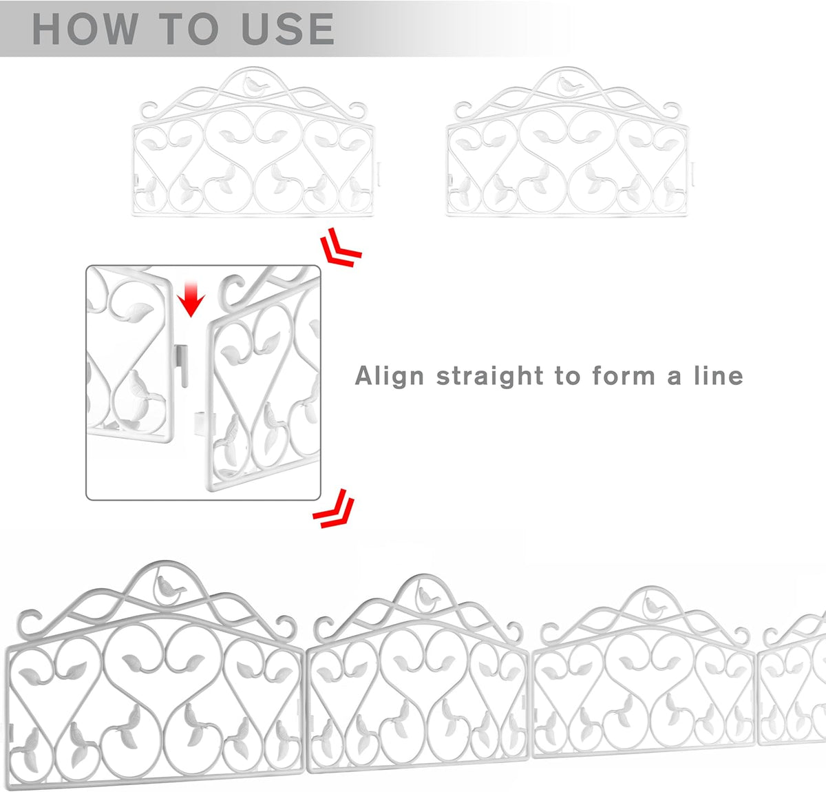 Evelyne Decorative Garden Border Edging: Faux Wrought Iron Leaf & Bird Design