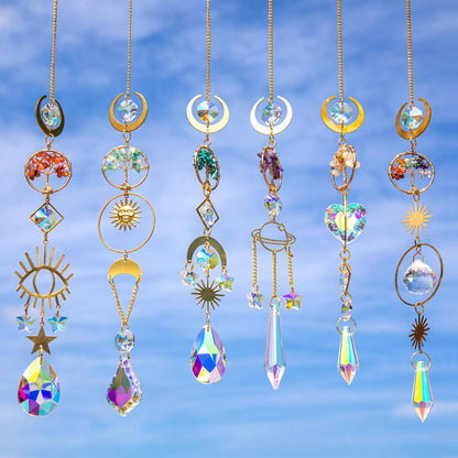 6 PCS Crystal Suncatchers for Window Hanging, Sun Catchers Indoor Window Garden Hanging with