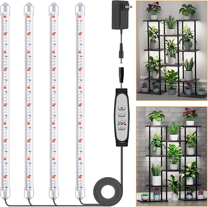 4 Bars Grow Light Strips for Indoor Plants with Auto ON/Off Timer 6/12/18H, 5 Dimmable Levels for