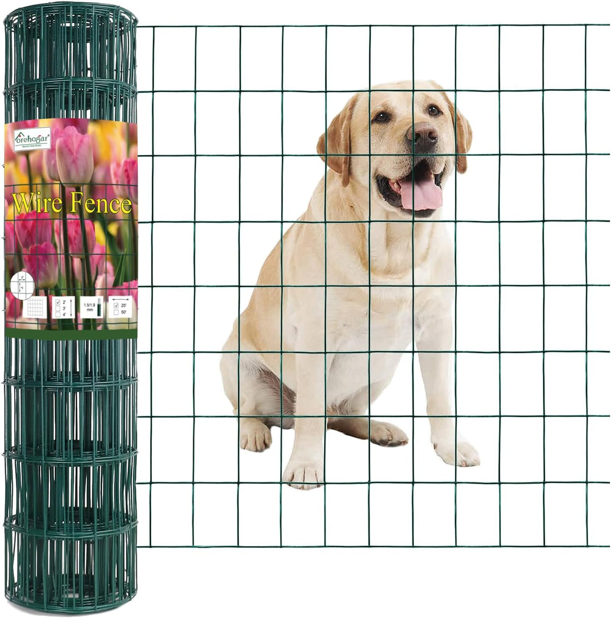 Green PVC Coated Welded Wire Fence 24 Inch x 25 Foot, 2 Inch x 3 Inch 16GA, Garden Border Fencing
