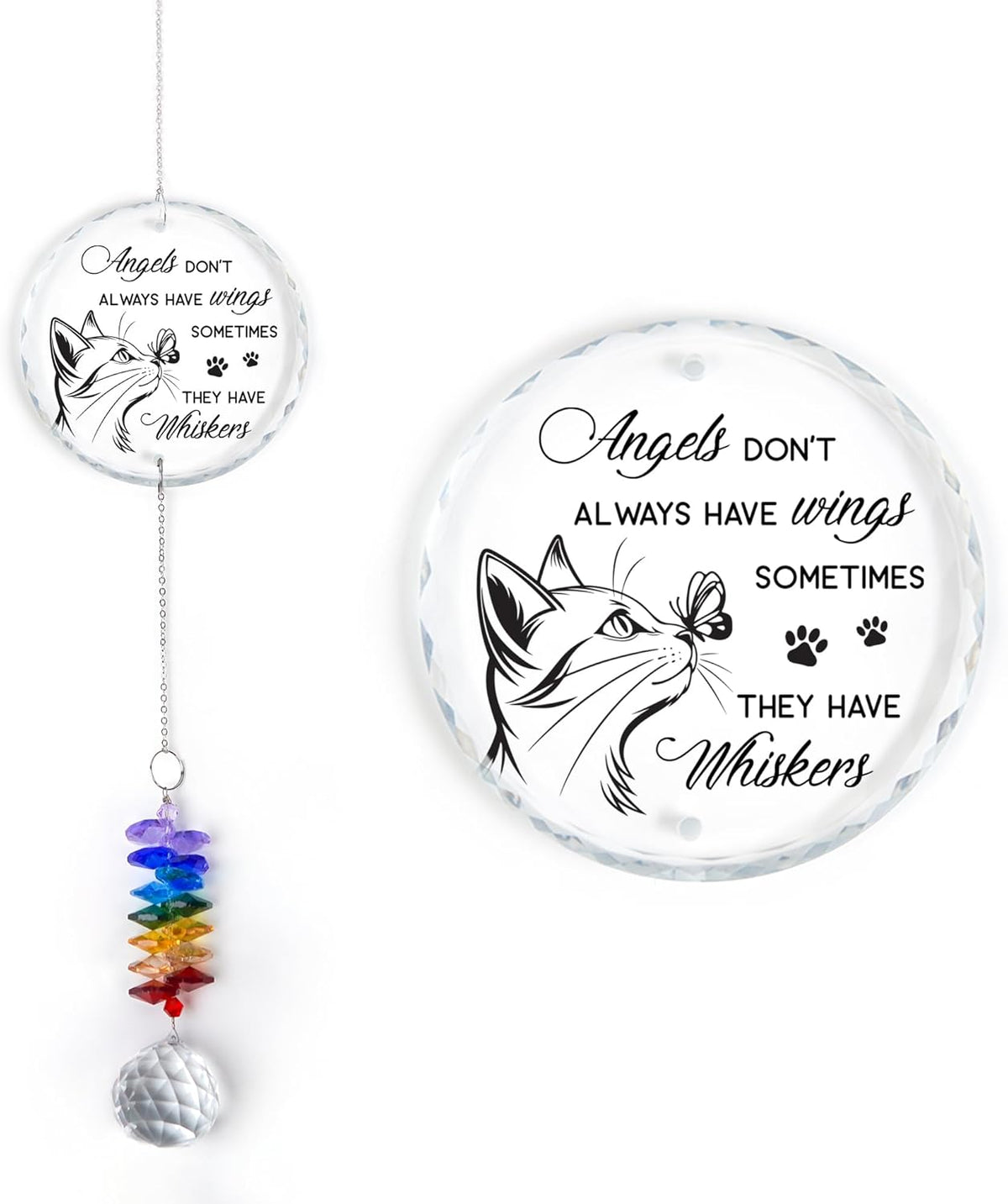 Glass Ornament Suncatcher - Cats Memorial Sympathy Gift - Crystal Rainbow Maker for Cat Lover