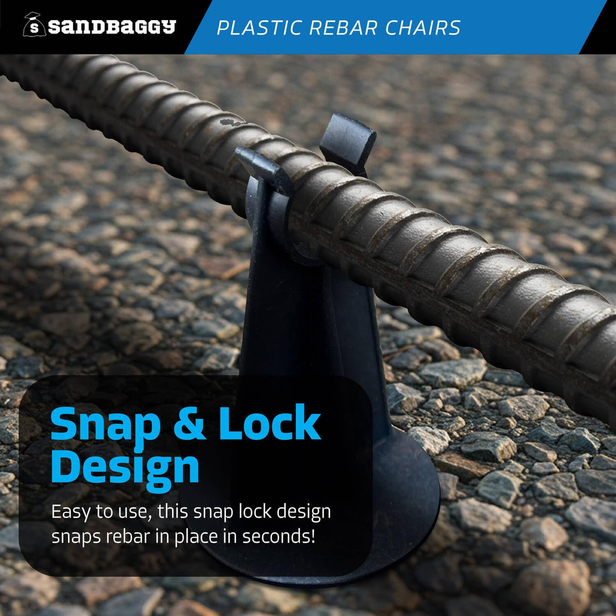 Sandbaggy Rebar Plastic Chair | Fits Rebar #3 to #5 | Heavy Duty Construction- Preferred Choice for