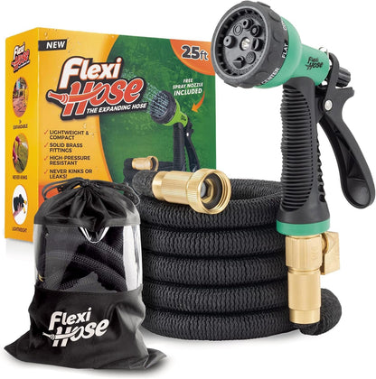Flexi Hose Plus Expandable Garden Hose with 8 Function Nozzle, 25FT - Lightweight Retractable