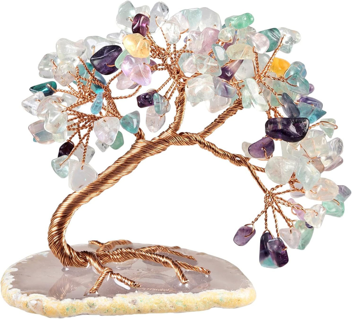 TUMBEELLUWA Reiki Crystal Money Tree with Agate Slice Base Feng Shui Stone Bonsai Tree Figure Decor