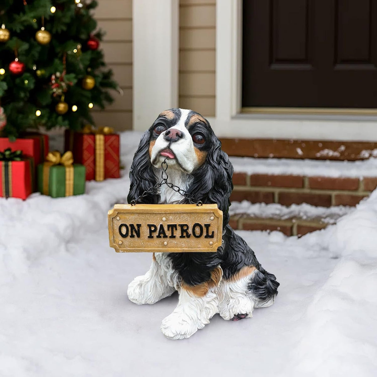 Cavalier King Charles Spaniel Statue Outdoor Decorations – Outdoor Dog Statue Black and White
