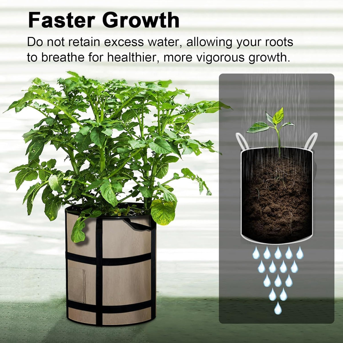 10 Gallon Potato Grow Bags with Viewing Window, 300G Nonwoven Garden Planting Pots, Heavy-Duty
