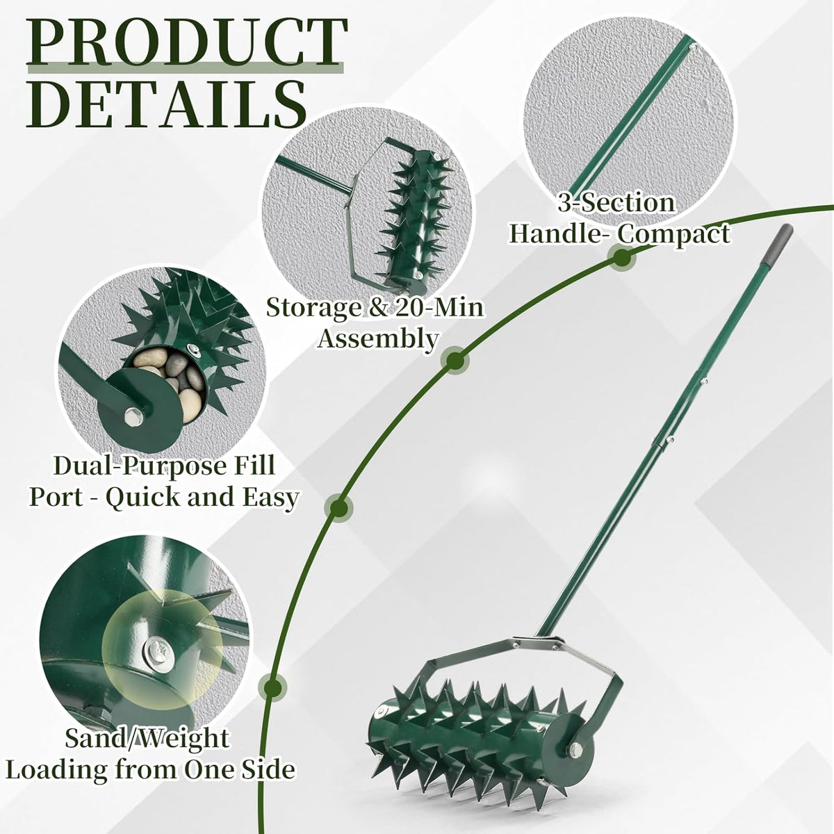 Outvita 60’’ Rolling Lawn Aerator, Heavy Duty Manual Aerator Lawn Tool for Garden Yard Patio with