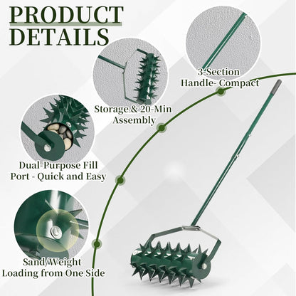 Outvita 60’’ Rolling Lawn Aerator, Heavy Duty Manual Aerator Lawn Tool for Garden Yard Patio with