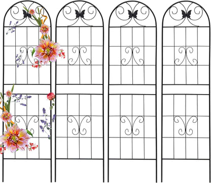 4 Pack Garden Trellises with Black Metal Coating, Trellis for Climbing Plants Outdoor, Roses