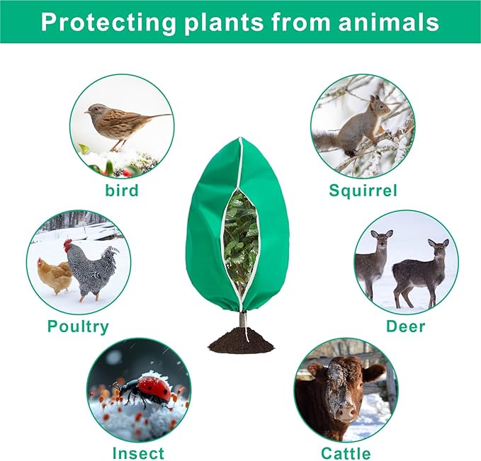Eunika 6 PCS Plant Covers Freeze Protection, 47.2"x31.5" Frost Blankets with Zipper Drawstring