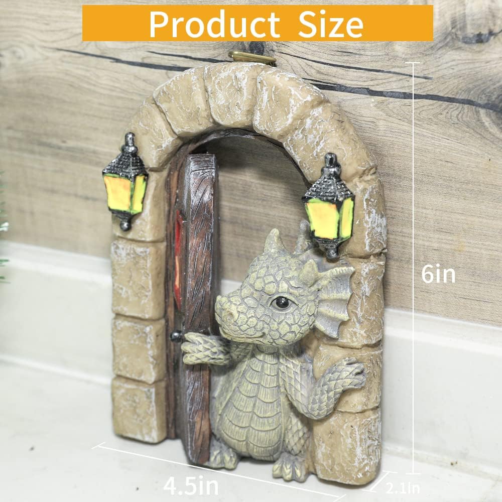 Dragon Garden Ornament Resin Craft Ornament Statue Fairy Door Yard Art Outdoor and Garden Solar