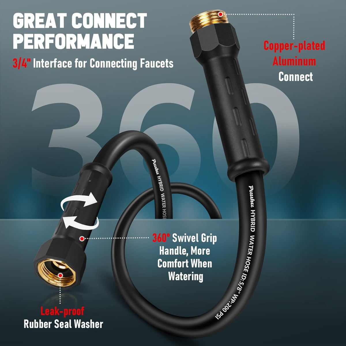 Short Garden Hose 6ft x 5/8", NON-EXPANDABLE Heavy Duty Premium Flexible Water Hose, No Kink