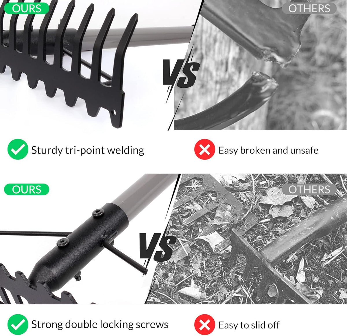 Walensee 5.4FT Bow Rake Heavy Duty Garden Rake with Stainless Steel Handle, 17 Steel Tines Garden