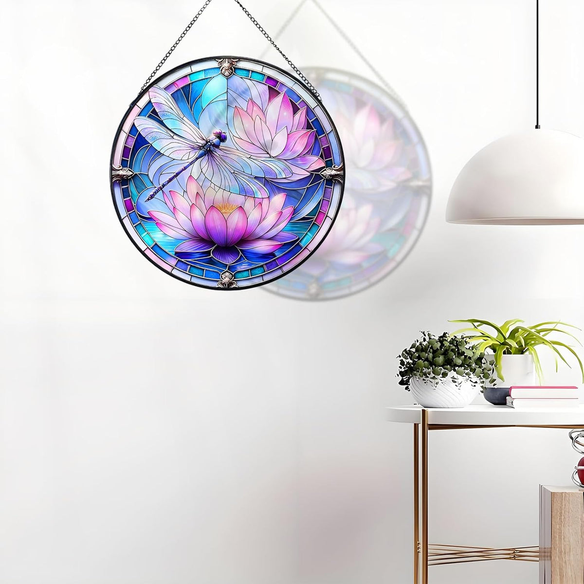 RIVEENY Stained Glass Window Hanging, Stain Glass Dragonfly Gifts Sun Catcher for Windows, 7.8 inch