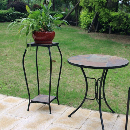 Zhongma 2 Tier 30" Tall Plant Stand with Colorful Slate Top for Balcony, Home, Garden, Backyard