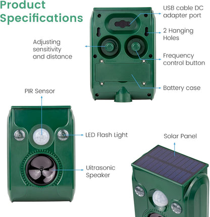 FAYINWBO Latest in 2022 Outdoor Ultrasonic Animal Repeller. Solar Animal Repellent.with Flashing