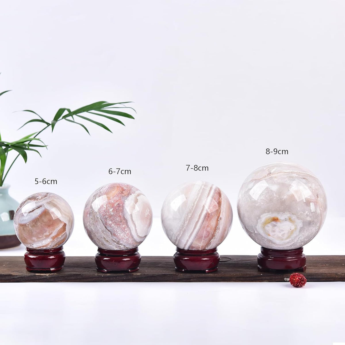 JIC Gem Large Pink Crystal Sphere with Stand Agate Crystal Ball Gemstone Decorative Ball for Home