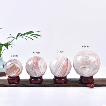 JIC Gem Large Pink Crystal Sphere with Stand Agate Crystal Ball Gemstone Decorative Ball for Home
