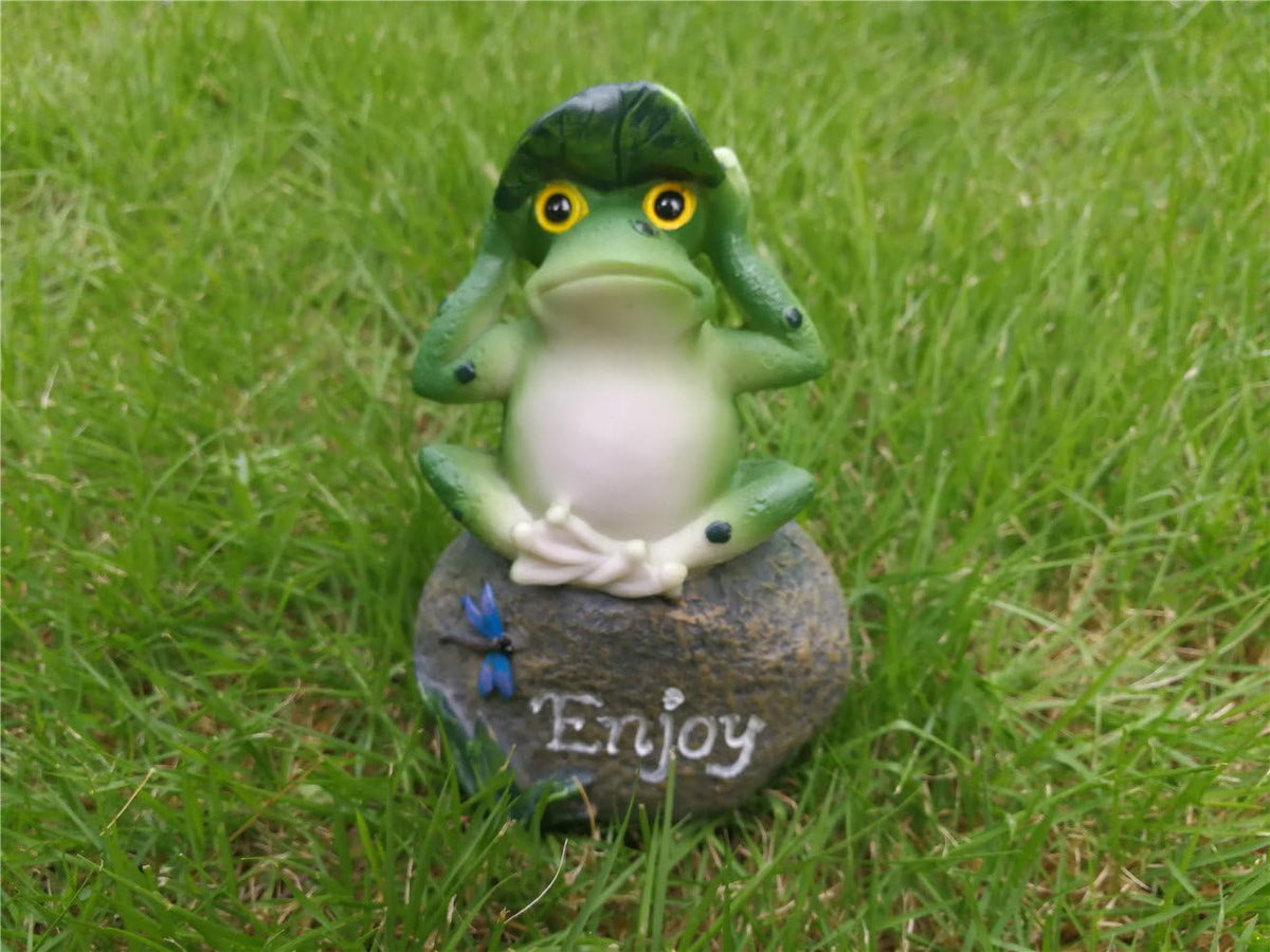 LANKER Frog Garden Statues – 3 Pack 5 Inch Frogs Sitting on Stone Sculptures Outdoor Decor Fairy