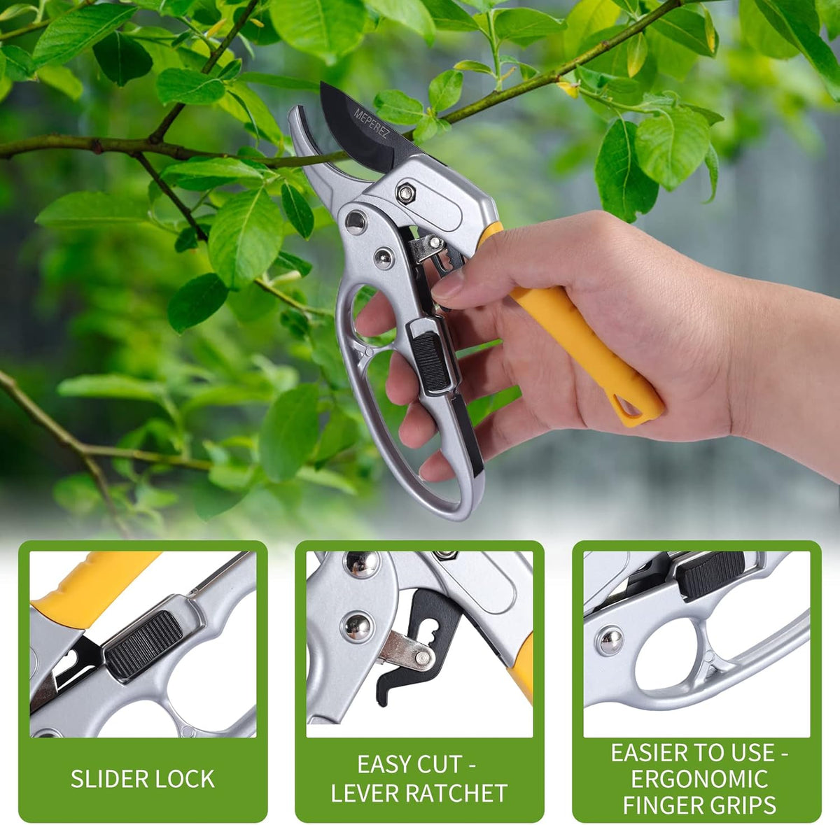 Ultra Sharp Germany Steel Pruning Shears - Cuts 3X Easier, Weak Hand Arthritis Snips