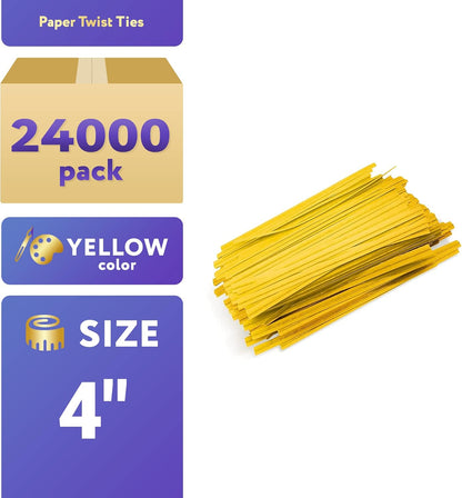 APQ Yellow Metallic Twist Ties for Bags, 4 inches. 24000 Pack Plastic-Coated Bread Twist Ties for
