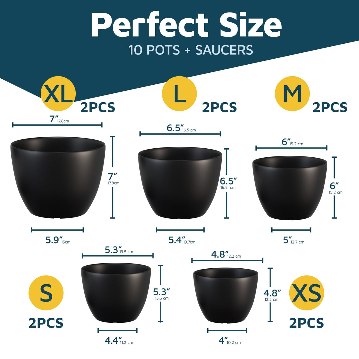 Lifemaster Plant Pots with Multi Drainage Holes - 10 Pieces Versatile, Sturdy Plastic, Stackable