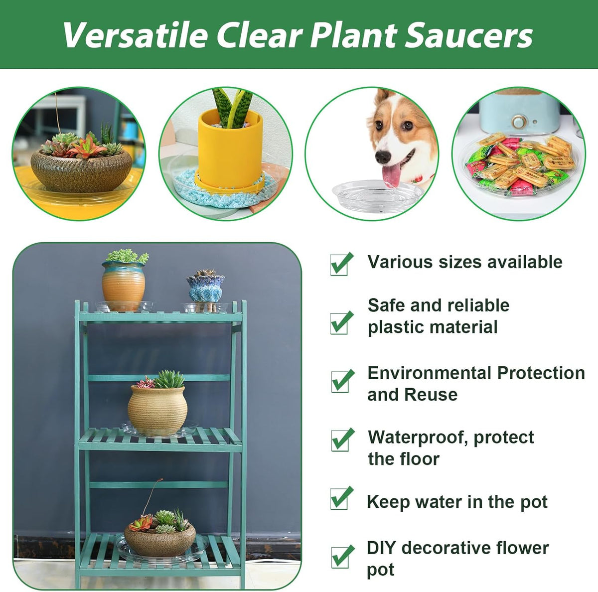 30 Pack Clear Plant Saucers for Indoors (4, 6, 8 inch) Flower Pot Saucers for Potted Plants Plant