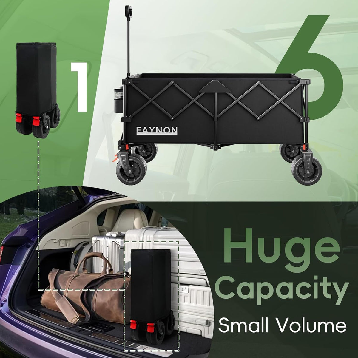 46" L Collapsible Foldable Extended Wagon, 500LB Weight Capacity with 280L Heavy Duty Folding