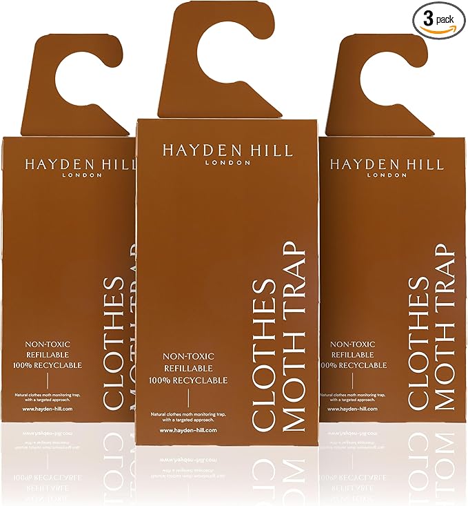 Hayden Hill Moth Traps for Clothes & Closets - 3-Pack - Refillable and Odor-Free Moth Traps for