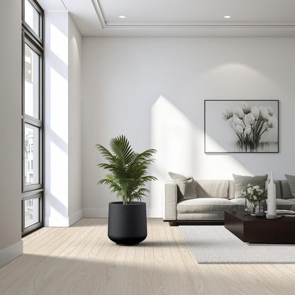 Kante 15.3" Dia Round Concrete Planter, Outdoor Indoor Large Plant Pots Containers with Drainage